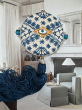 Load image into Gallery viewer, Handmade beige Linen charm with navy blue 🪬
